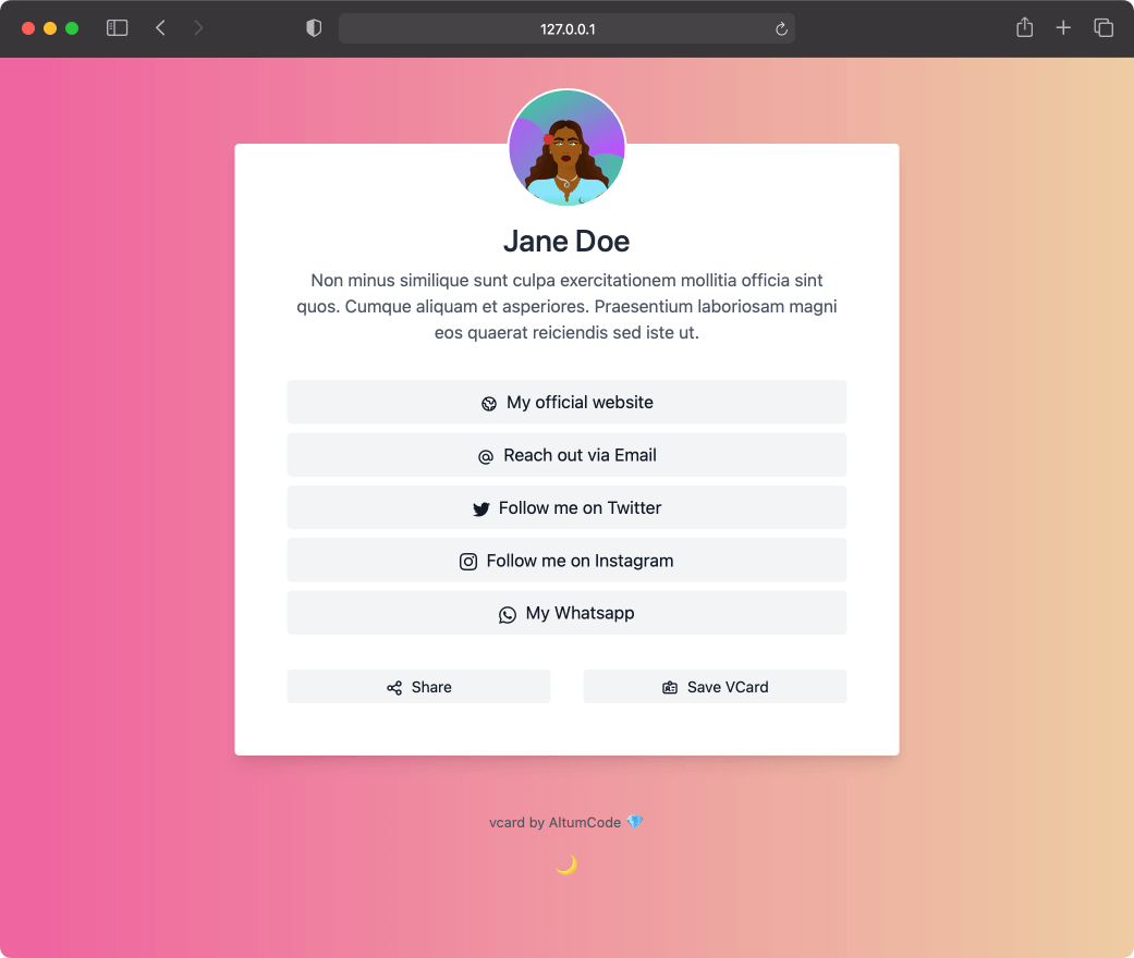 Screenshot of vcard page examples