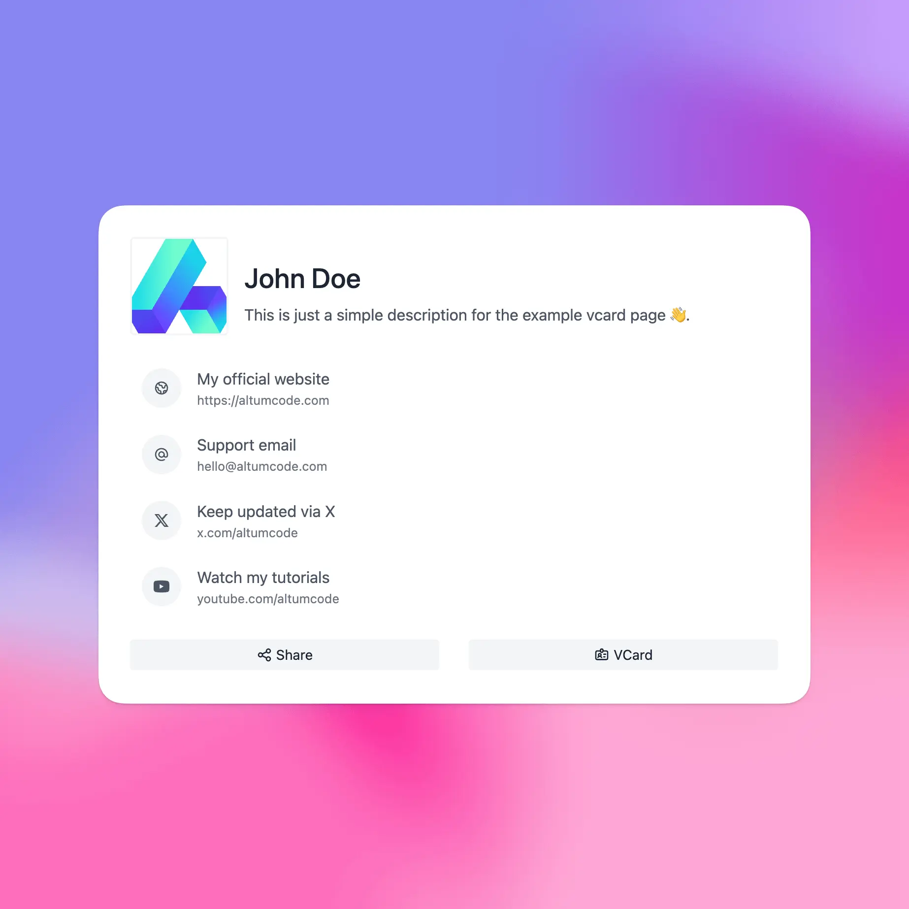 Screenshot of the San Francisco vcard theme
